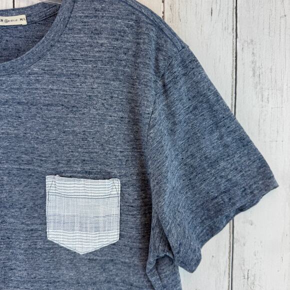 Marine Layer Blue/Gray Re-Spun Contrast Pocket Short-Sleeve T-Shirt Size M/L - Picture 5 of 10
